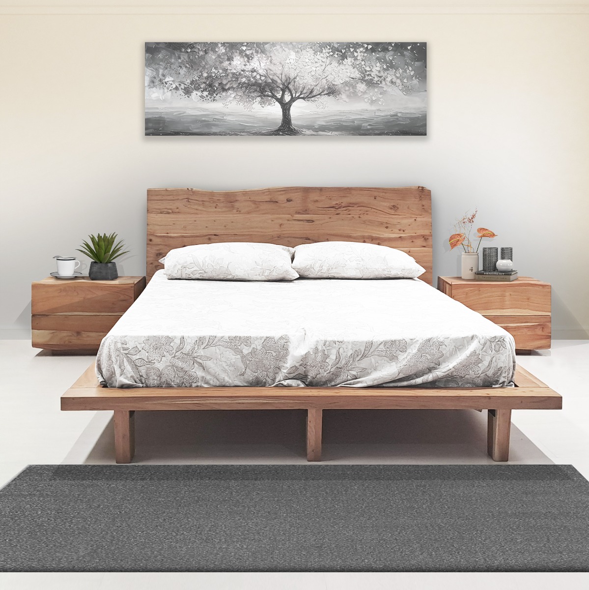 LETTO MATRIMONIALE CON GIROLETTO MOD. SPU-032 IN LEGNO SHEESHAM NATURALE