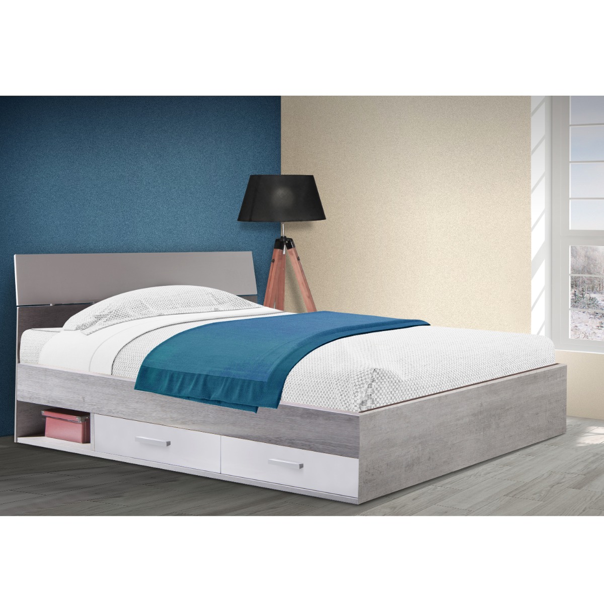 LETTO 1 PIAZZA E 1/2 CON GIROLETTO MOD. MIPIACE CEMENTO E BIANCO LUCIDO