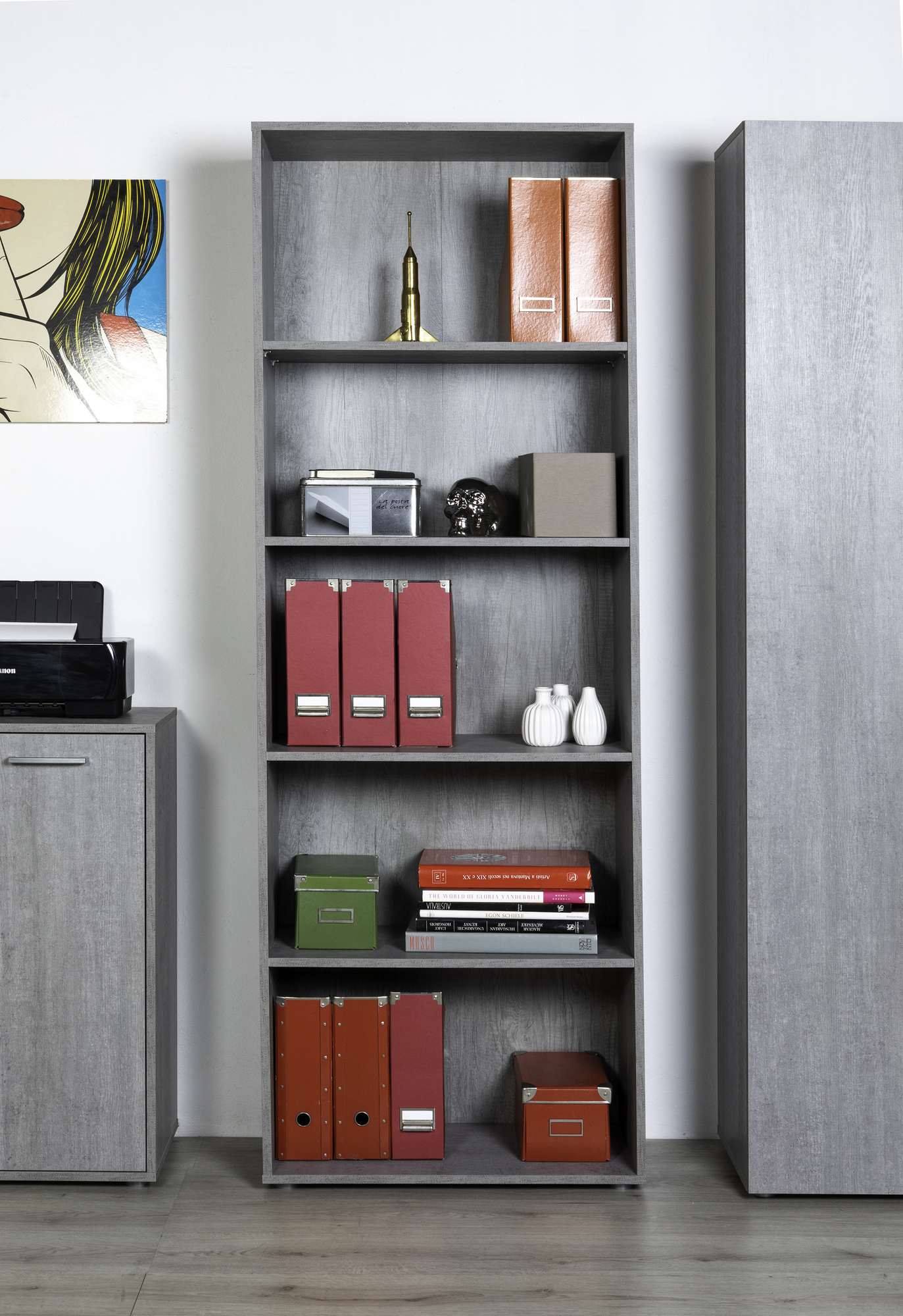 LIBRERIA MOD. FLOW CM 68.8X35.3 H. 200.6 CEMENTO