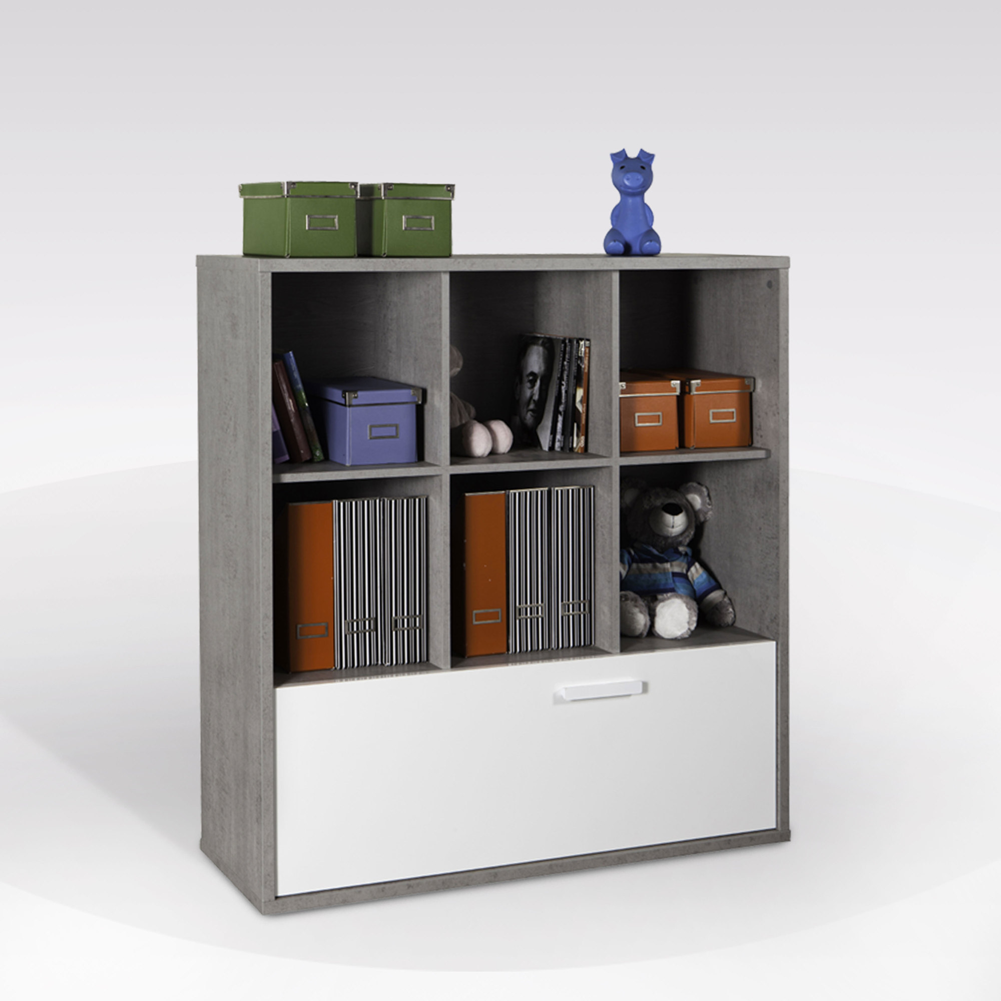 LIBRERIA MOD. MIPIACE CM 120X36 H. 121 CEMENTO E BIANCO LUCIDO