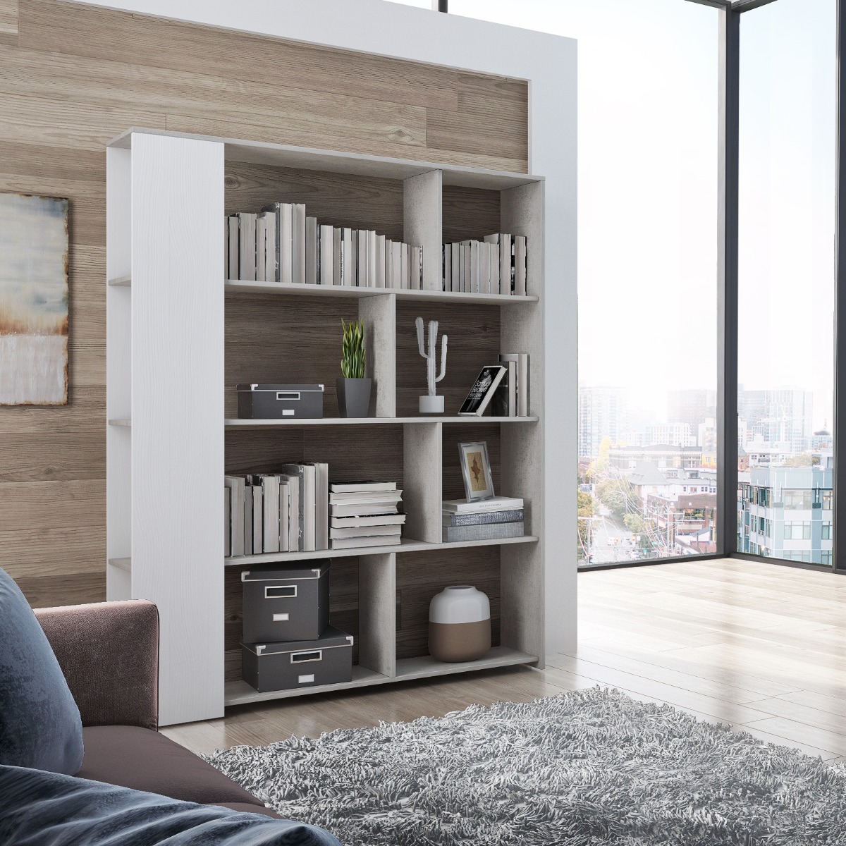 LIBRERIA MOD. NIMES CM 129X32 H. 174 BETON E RUSTIKA