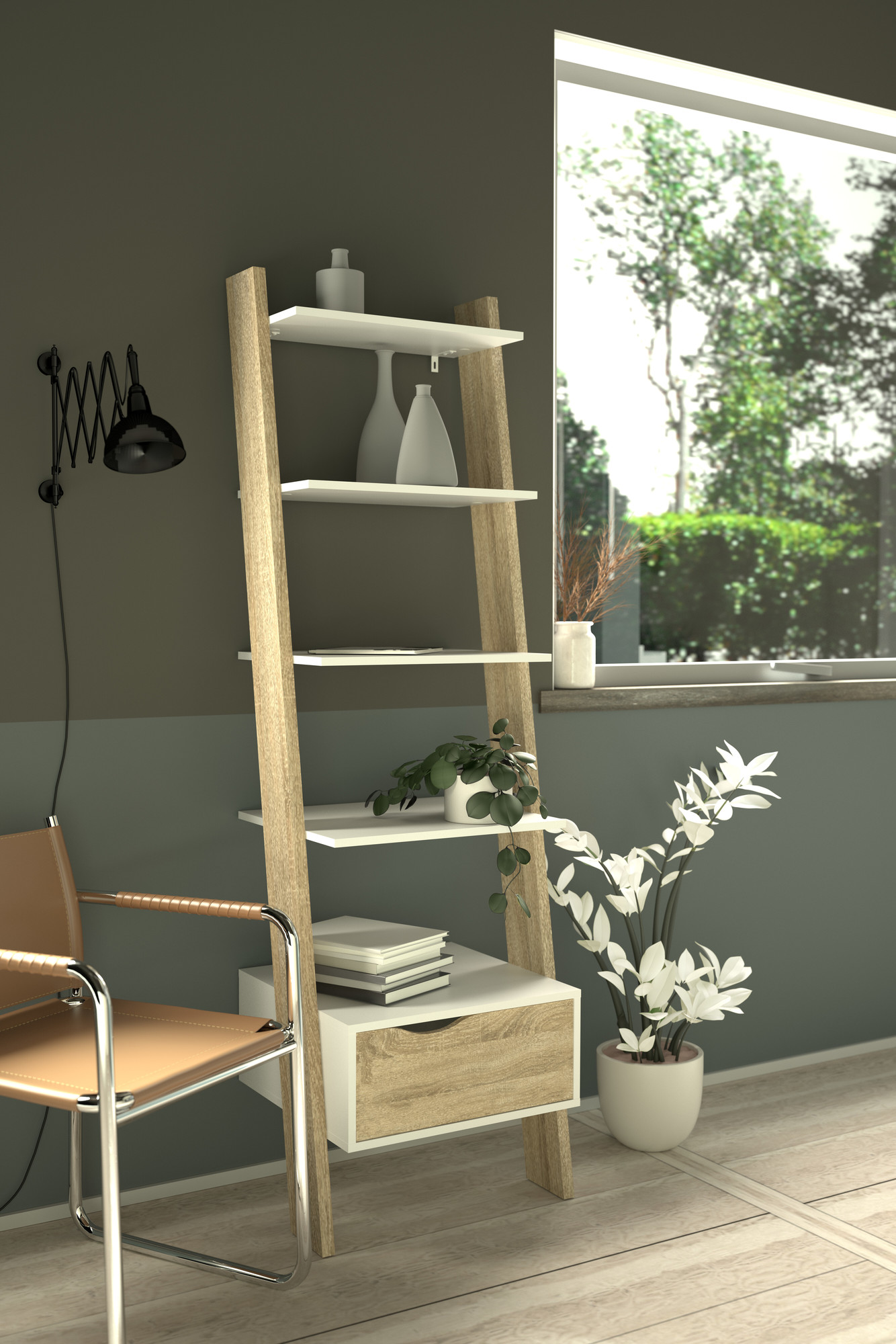 LIBRERIA MOD. OSLO CM 55.1X48.05 H. 180.4 BIANCO OPACO E OAK 