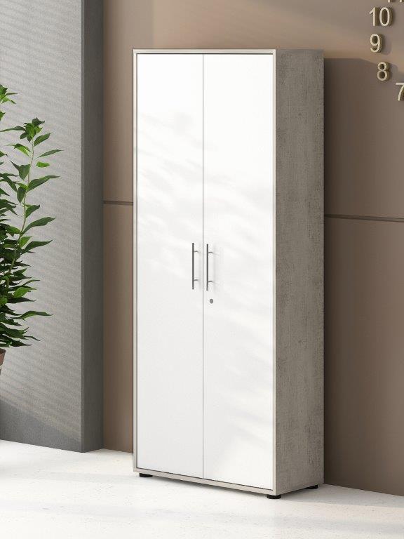 LIBRERIA MOD. OMEGA II CM 78.5X33.6 H. 188 CEMENTO E BIANCO FRASSINATO 
