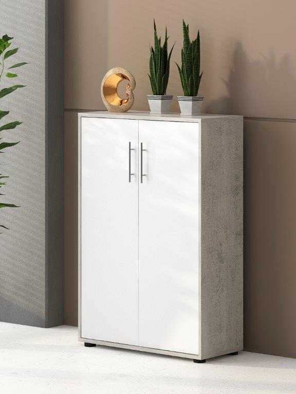 LIBRERIA MOD OMEGA II 78.5X33.6 H 118 CM CEMENTO E BIANCO FRASSINATO