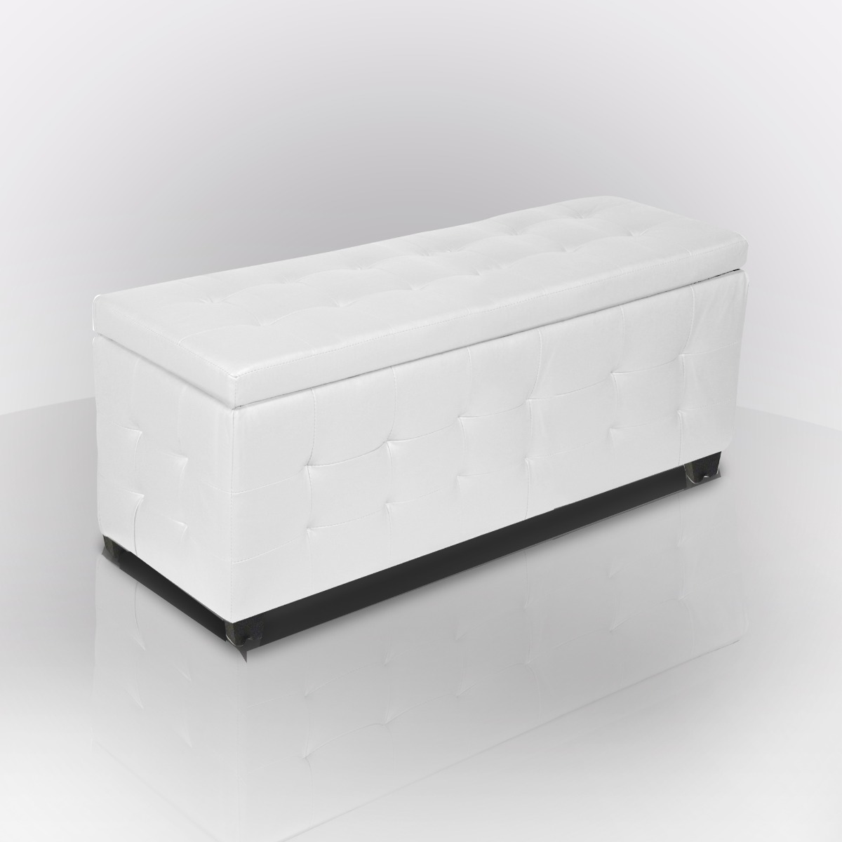 PANCA CONTENITORE CM 138X43 H. 48 IN ECOPELLE BIANCA