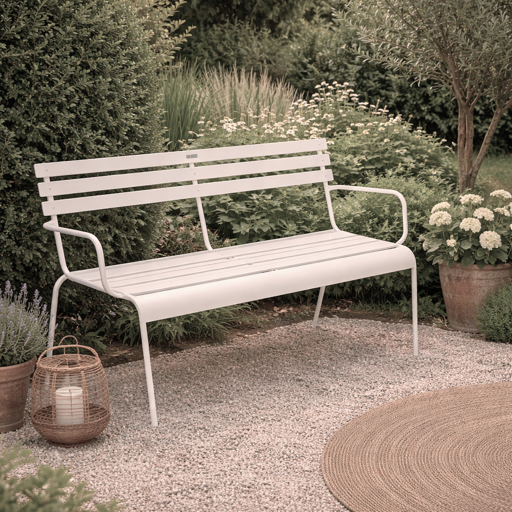 PANCHINA DA ESTERNO GREENSBORO 114X56 H. 79 IN ACCIAIO ARGILLA