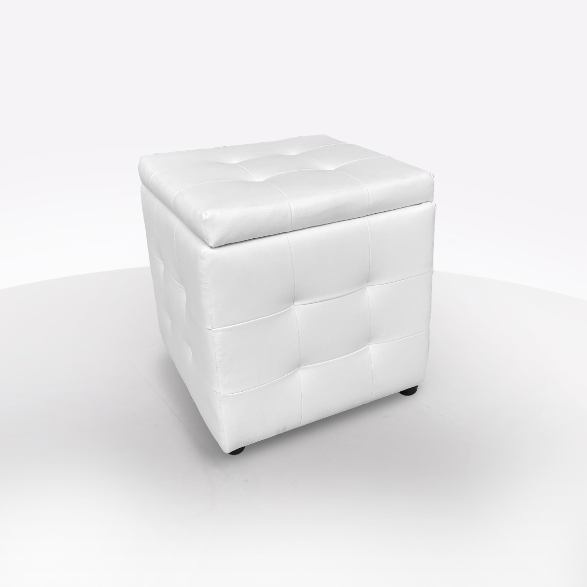 POUF CONTENITORE CM 45X45 H. 46.5 IN ECOPELLE BIANCO 