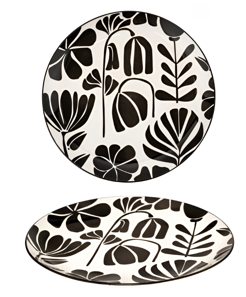 PIATTO FRUTTA/DESSERT IN PORCELLANA LINEA TWISTED LIME DIAM. 19CM BIANCO/NERO