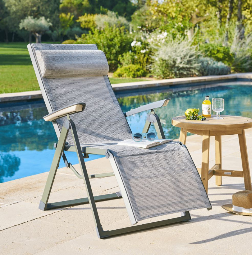 POLTRONA SDRAIO PIEGHEVOLE DA ESTERNO MOD. DECIMA VERDE ALLORO E TEXTILENE MELANGE VERDE