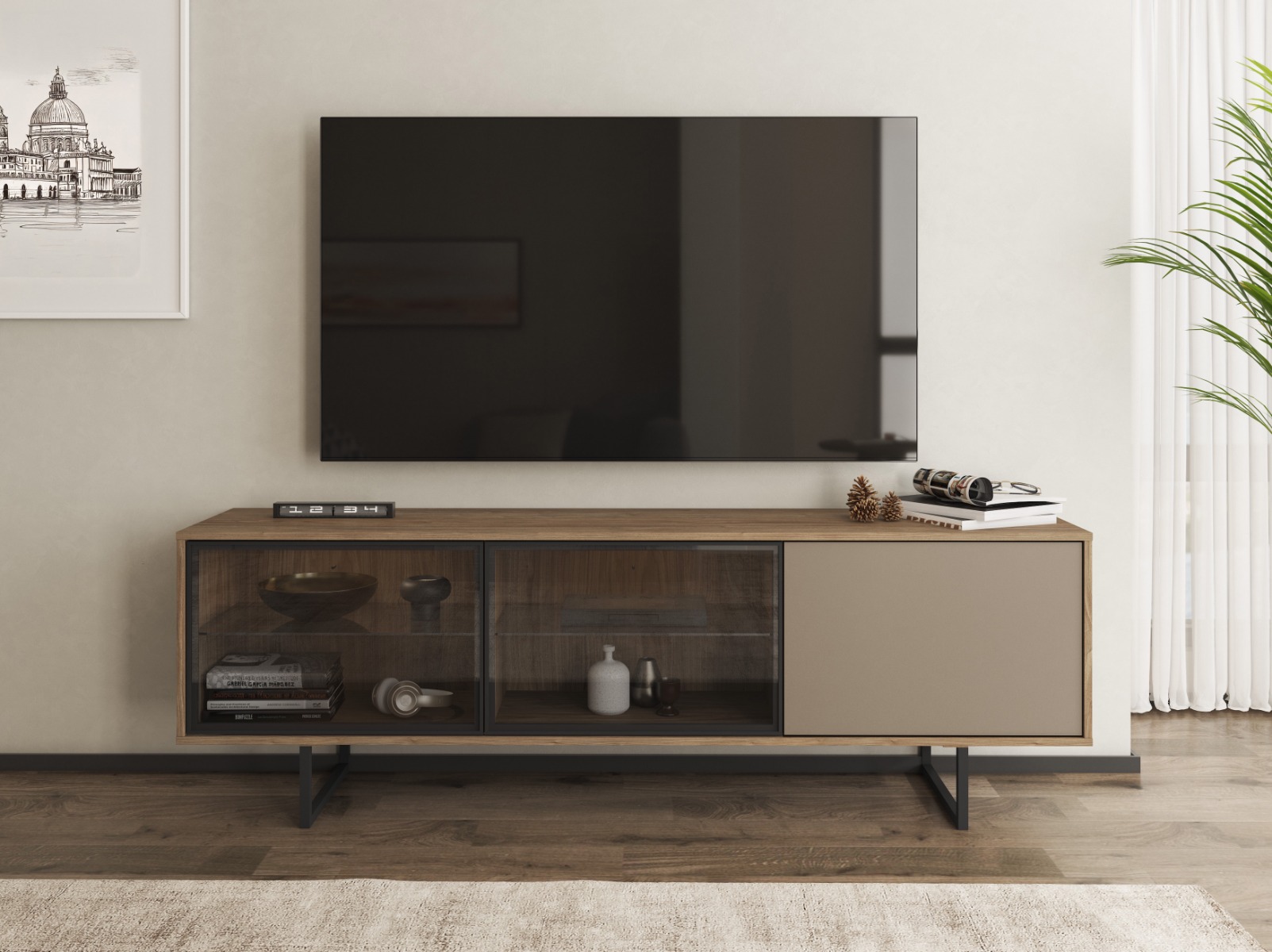 PORTA TV MOD. SIENNA CM 185X40 H.60 ROVERE COLUMMELLA E CLAR GREY
