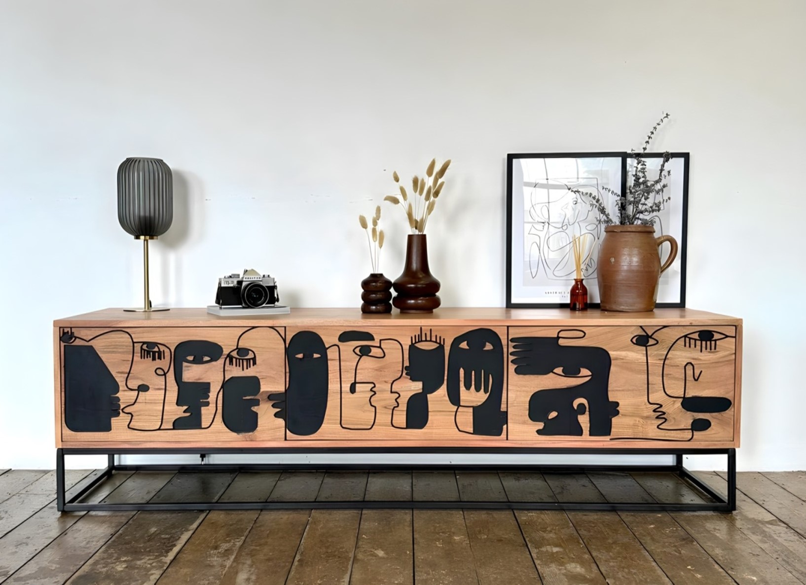 PORTA TV MOD. SGP-07 CM 160X40 H.45 IN LEGNO DI ACACIA NATURALE 