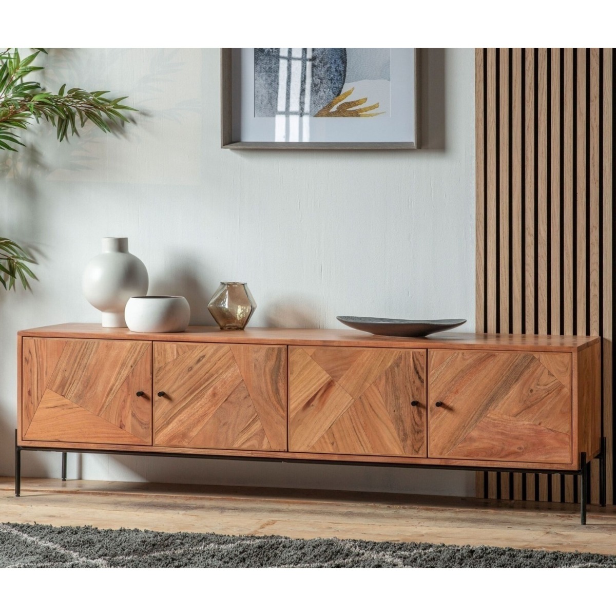 PORTA TV MOD. SAR-07 CM 164X40 H.50 IN LEGNO DI ACACIA TINTA NATURALE 