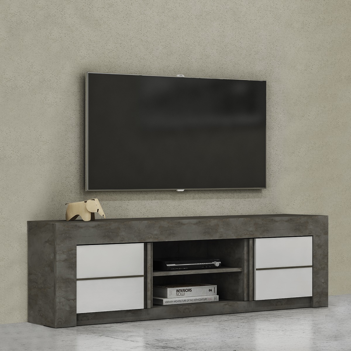 PORTA TV MOD. CAPRI CM 170X42 H. 52 ACCIAIO OSSIDO E BIANCO LUCIDO