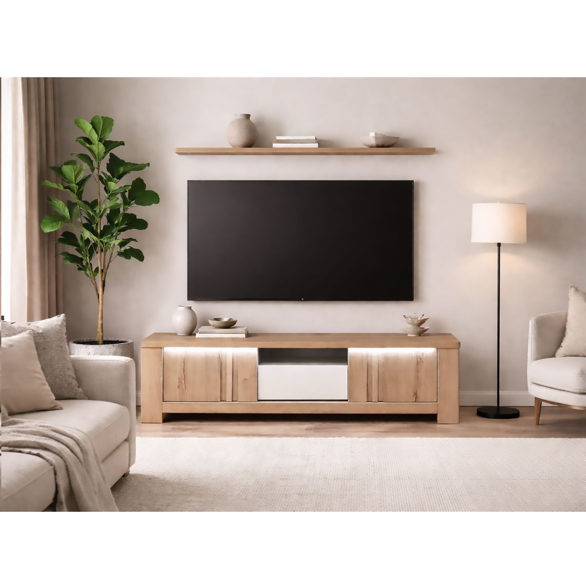 PORTA TV MOD. PALAZZO CM 170X42 H. 50 ROVERE WELLINGTON E BIANCO LUCIDO