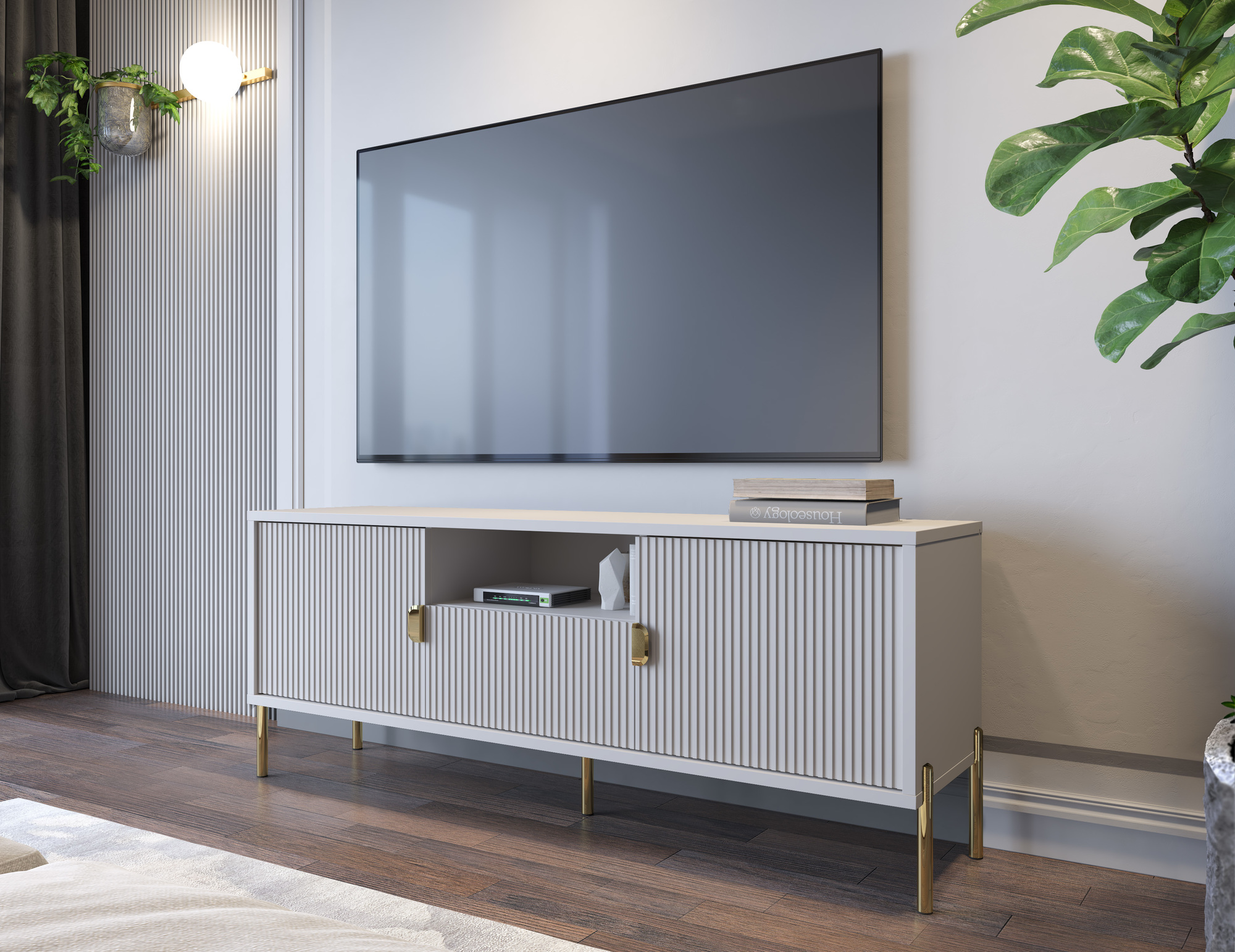 PORTA TV MOD. LOTUS CM 155X39.6 H. 68.7 CASHMERE EFFETTO CANNETTATO
