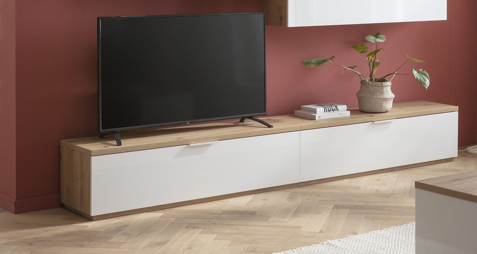 PORTA TV MOD. MUNDI 270X40.5 H. 38.2 ROVERE ARTISAN E BIANCO LUCIDO 