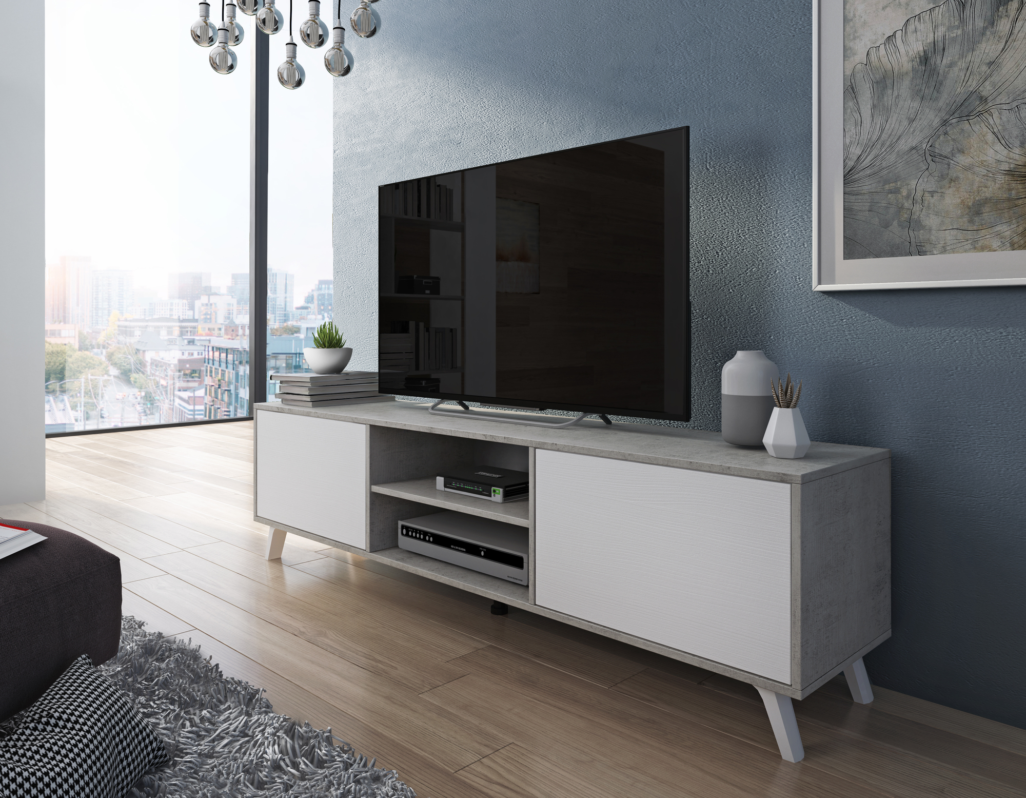 PORTA TV MOD. NIMES CM 180X40 H. 49 BETON E RUSTICA
