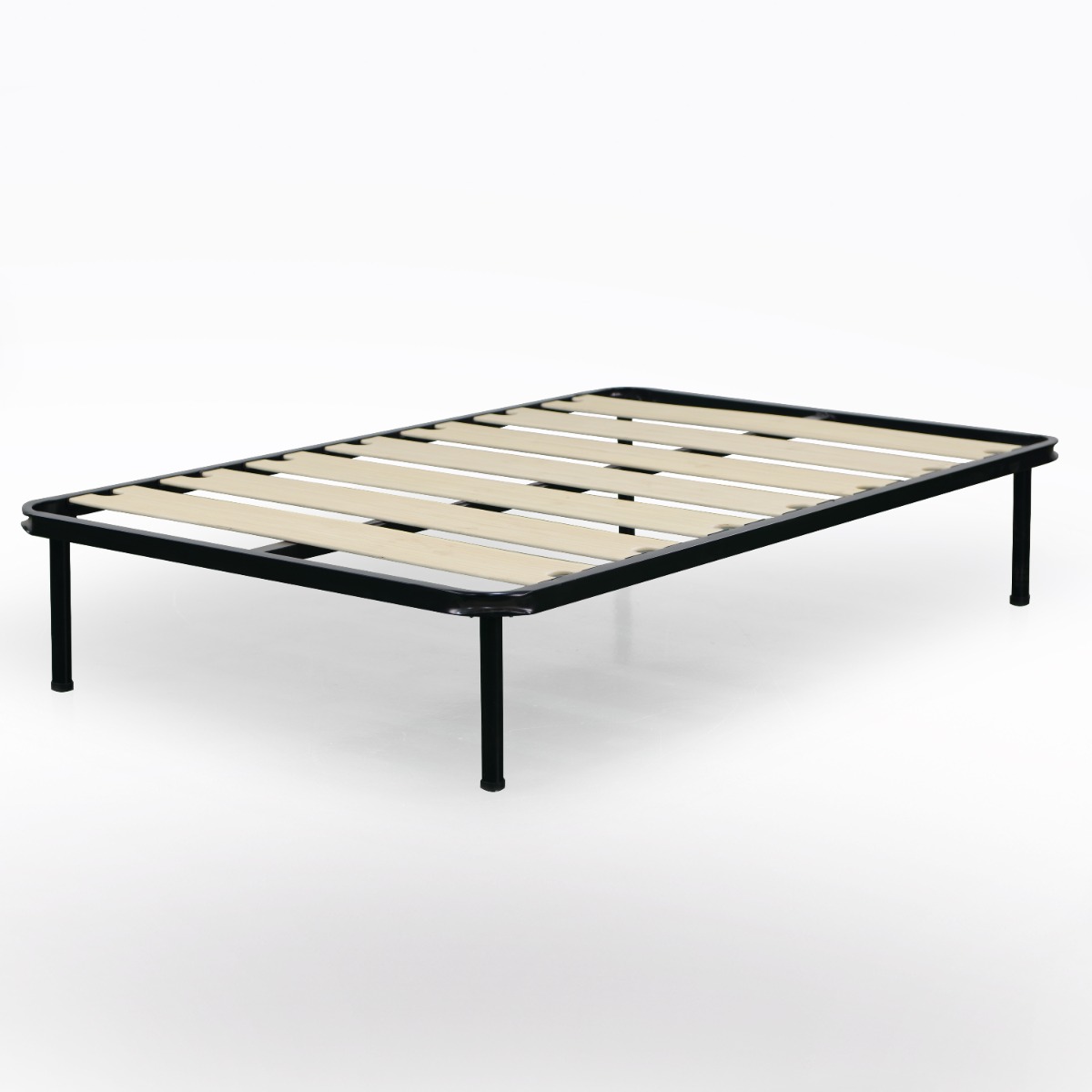 RETE 1 PIAZZA E 1/2 120X190 IN METALLO NERO CON 7 DOGHE 