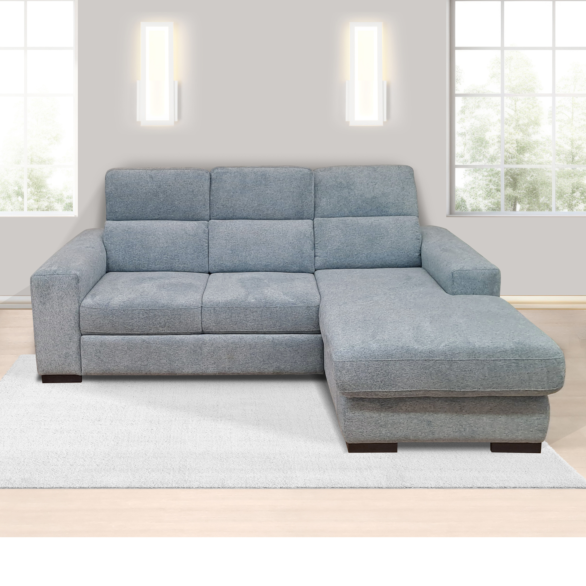 SALOTTO MOD. SMART CHAISE LONGUE DX CON CARRELLO ESTRAIBILE IN TESSUTO AVIO