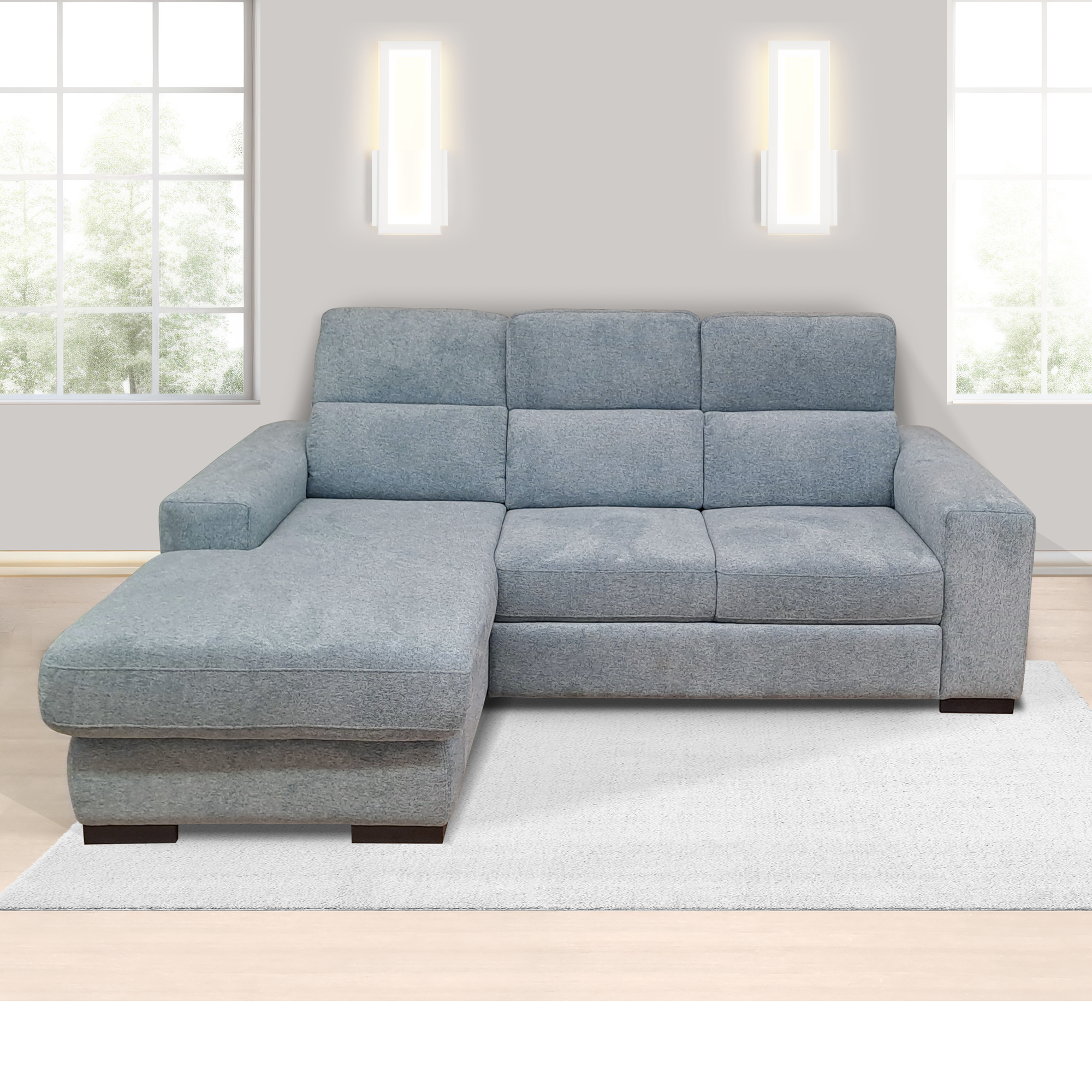 SALOTTO MOD. SMART CHAISE LONGUE SX CON CARRELLO ESTRAIBILE IN TESSUTO AVIO