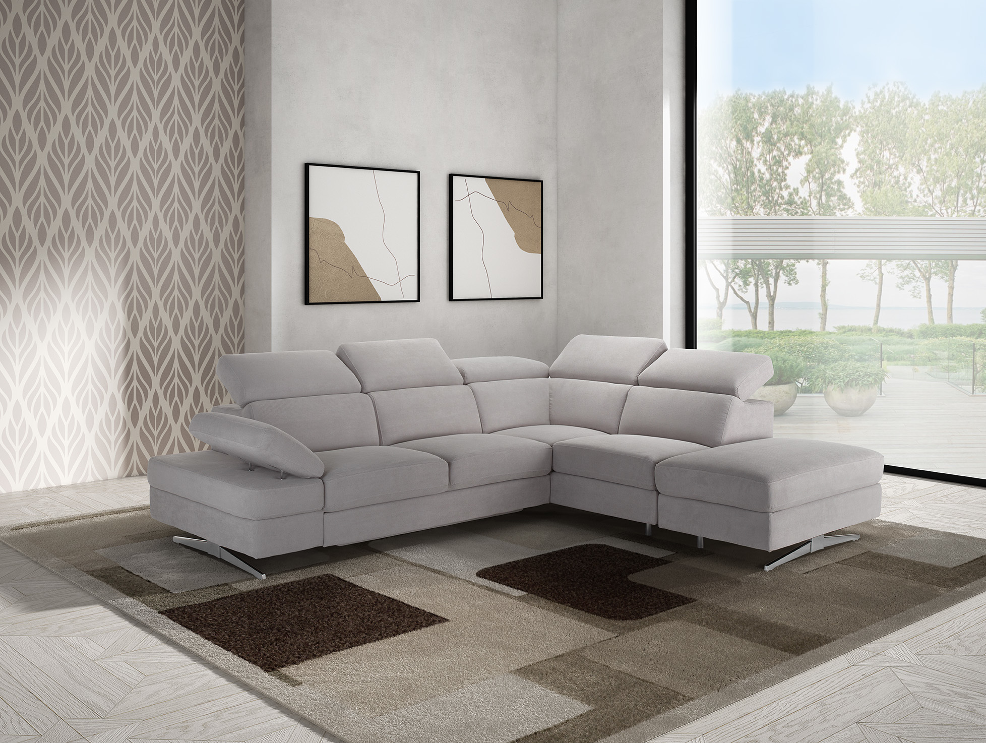 SALOTTO MOD. GIADA ANGOLARE DX IN TESSUTO GRIGIO CHIARO