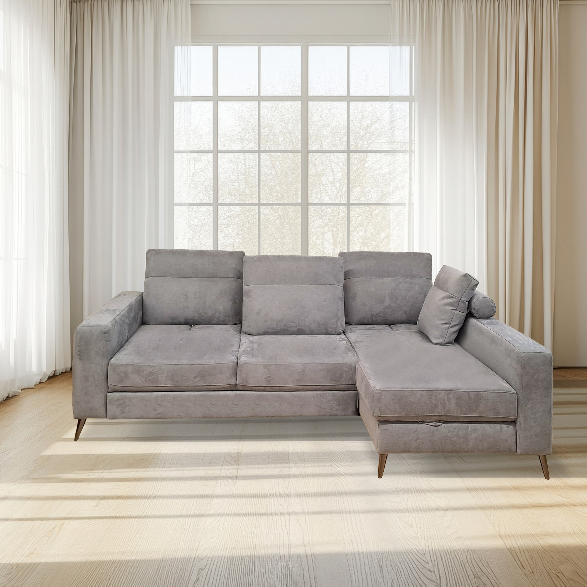 SALOTTO MOD. GINKO ANGOLARE DX CON SCHIENALI TRASLANTI IN TESSUTO GRIGIO