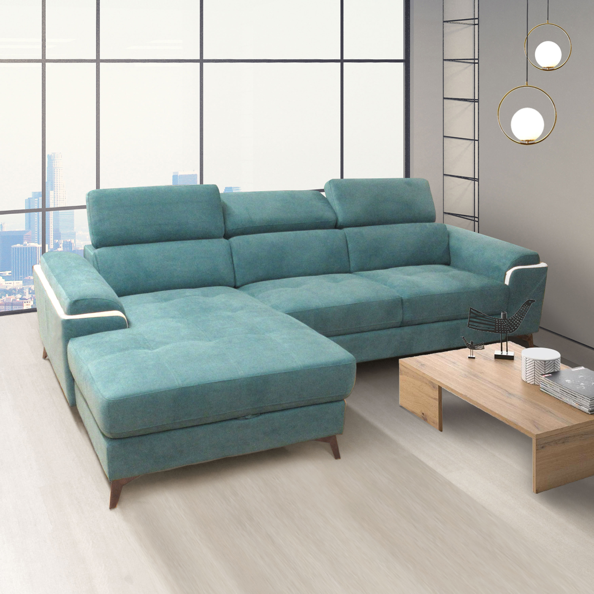 SALOTTO MOD. EROS CON CHAISE LONGUE SX IN TESSUTO TUCHESE