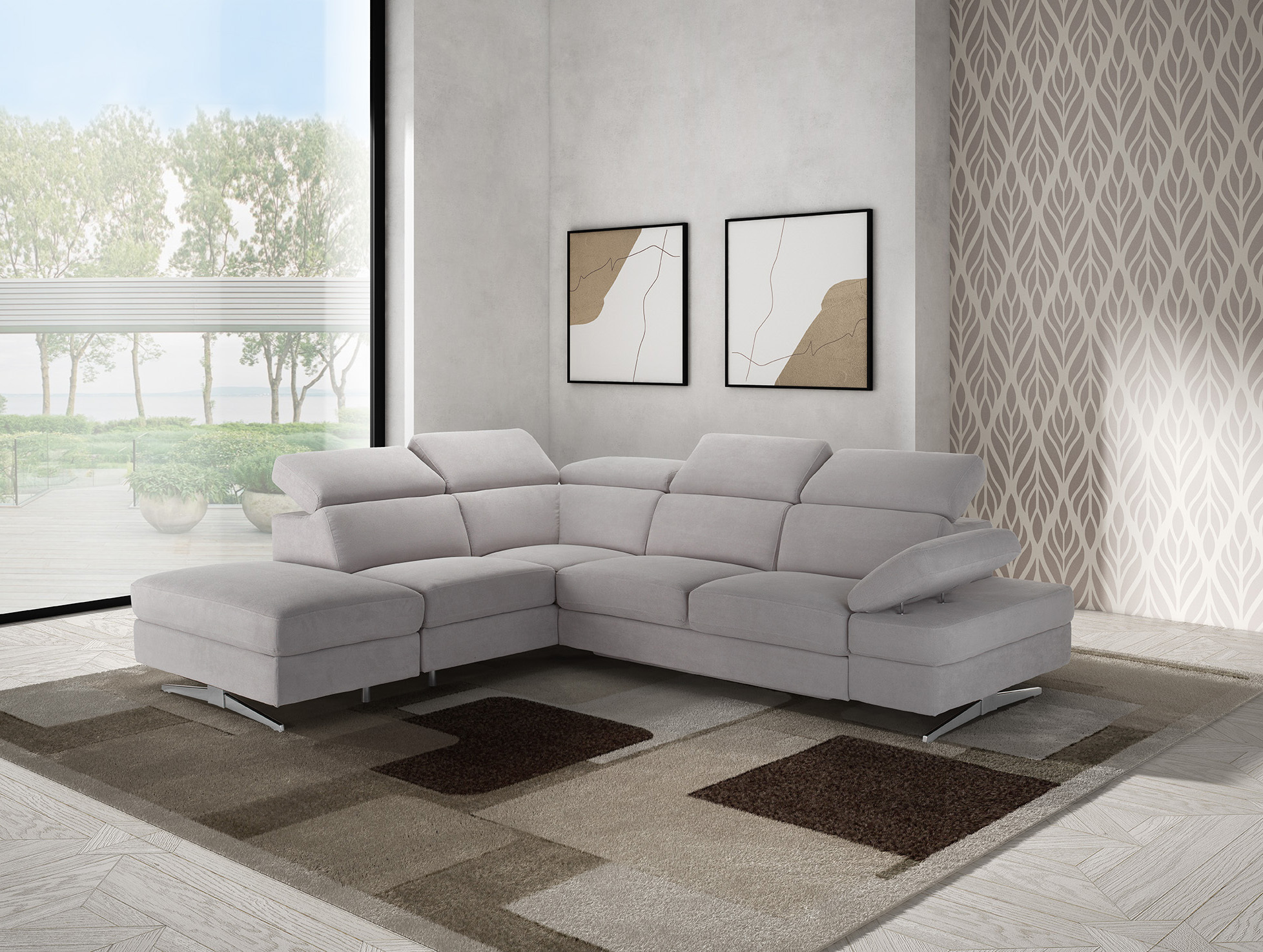 SALOTTO MOD. GIADA ANGOLARE SX IN TESSUTO GRIGIO CHIARO