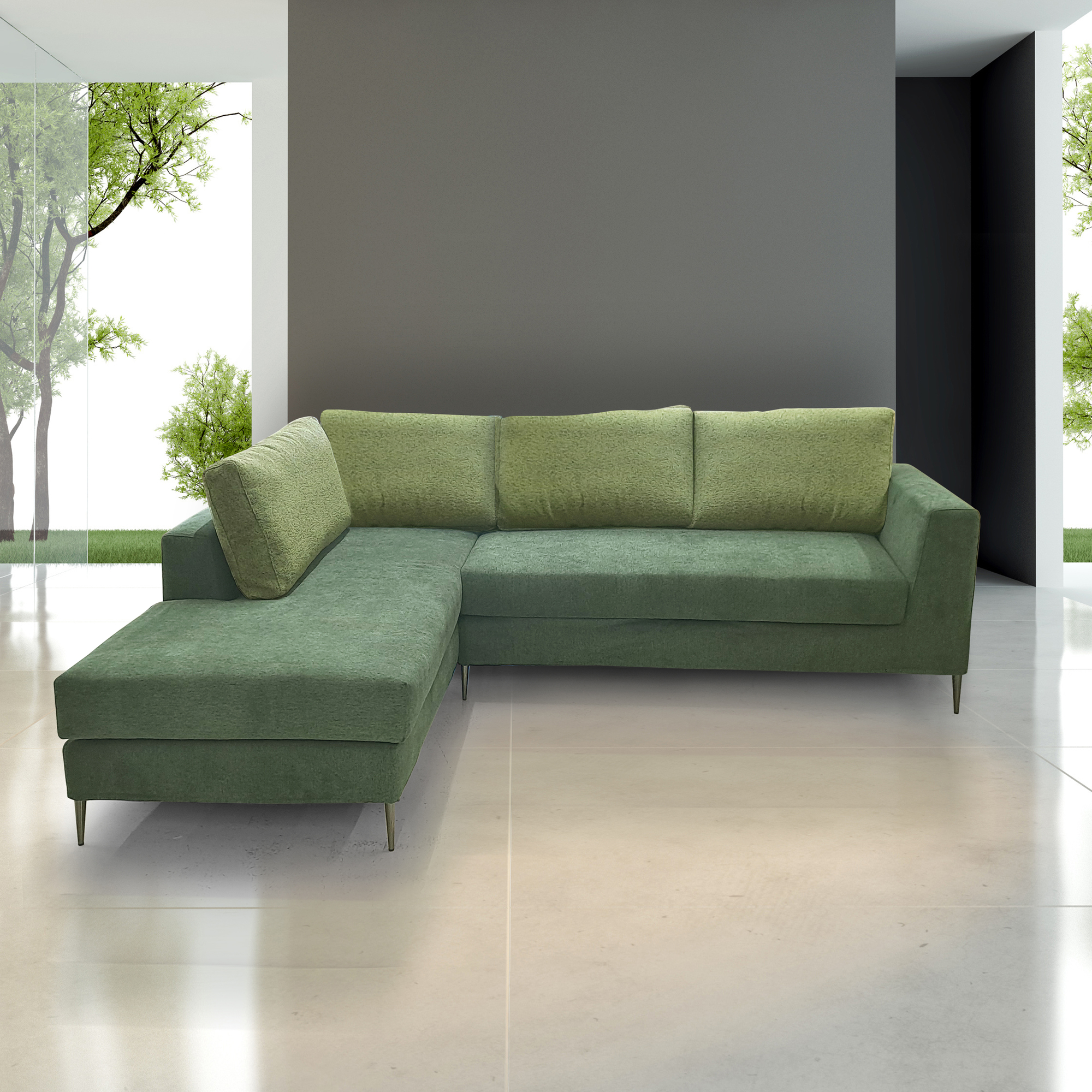 SALOTTO MOD. PECHINO CON PENISOLA SX IN TESSUTO BICOLORE VERDE