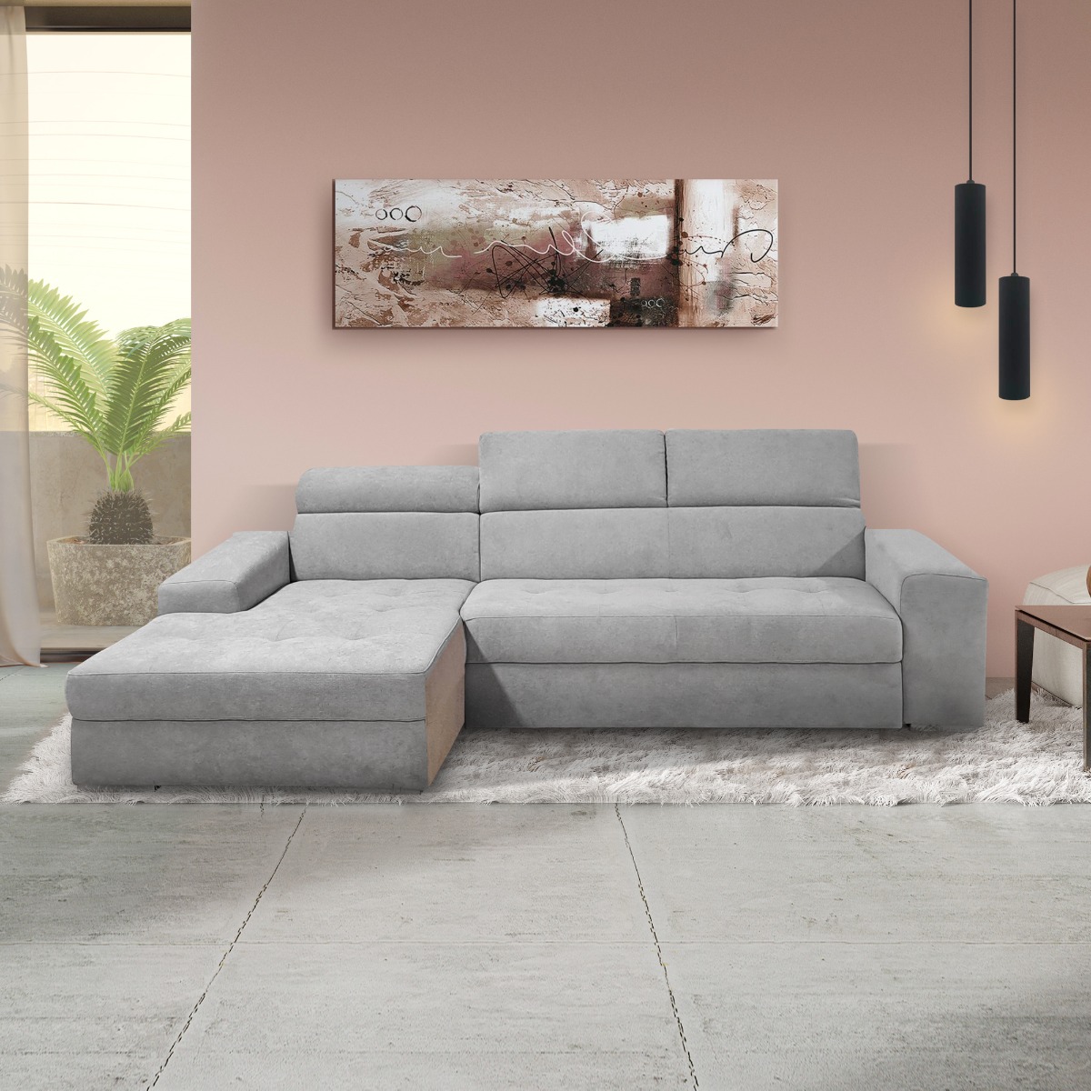 SALOTTO MOD. DAVE PENISOLA SX IN TESSUTO GRIGIO CHIARO