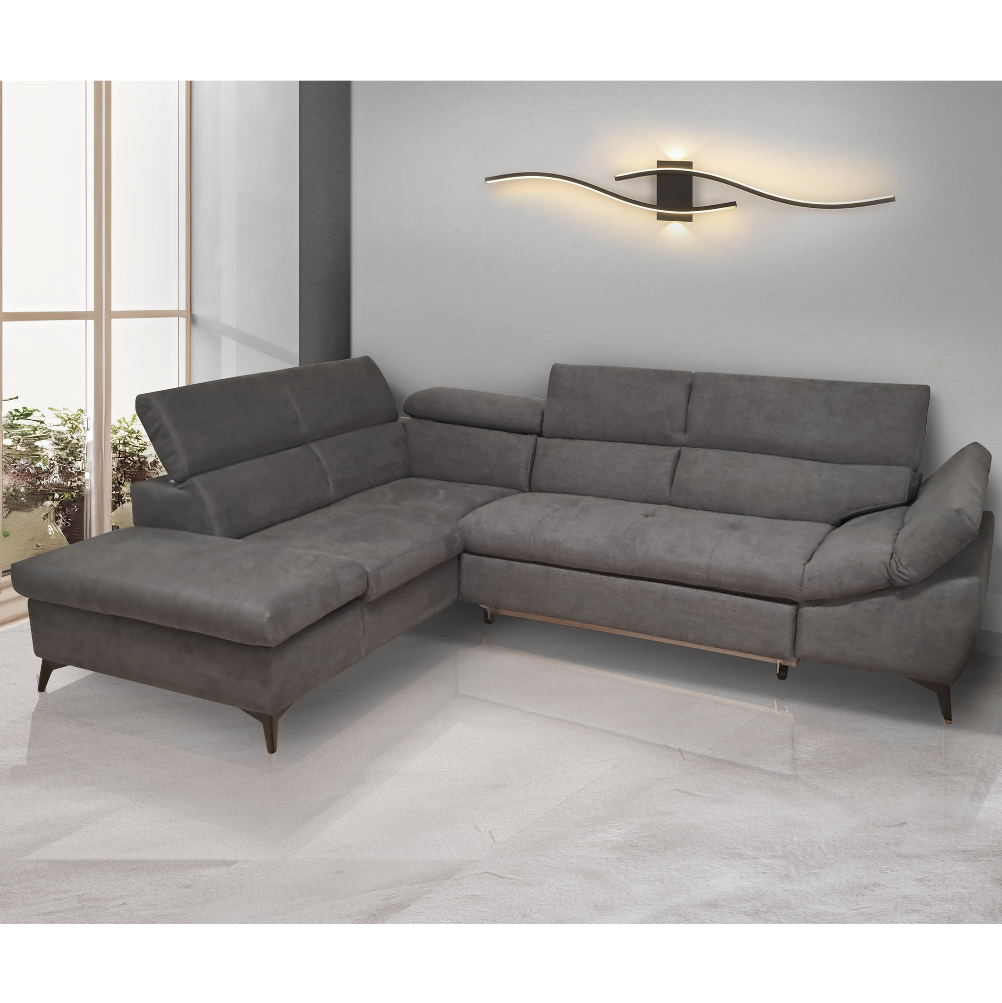 SALOTTO MOD. BILLY ANGOLO SX IN TESSUTO DARK GREY