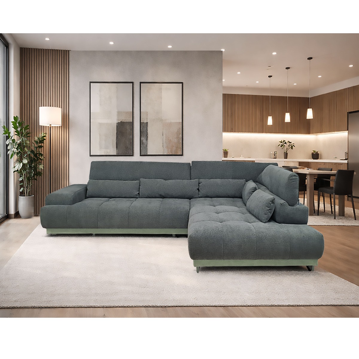 SALOTTO MOD. POLARIS ANGOLARE DX CON SEDUTA ELETTRICA IN TESSUTO VERDE