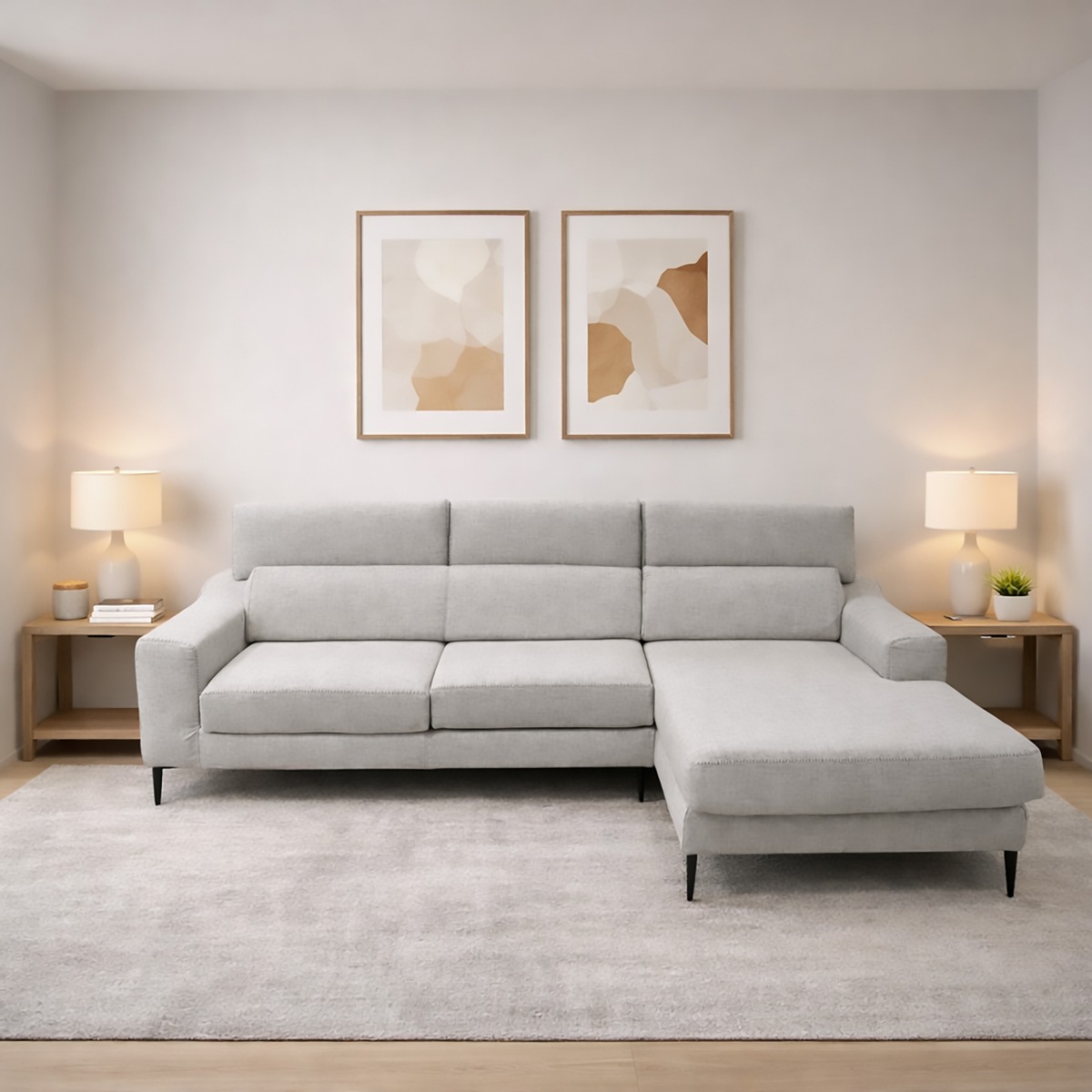 SALOTTO MOD. WINSON CON PENISOLA DX E SEDUTE ESTRAIBILI IN TESSUTO SILVER