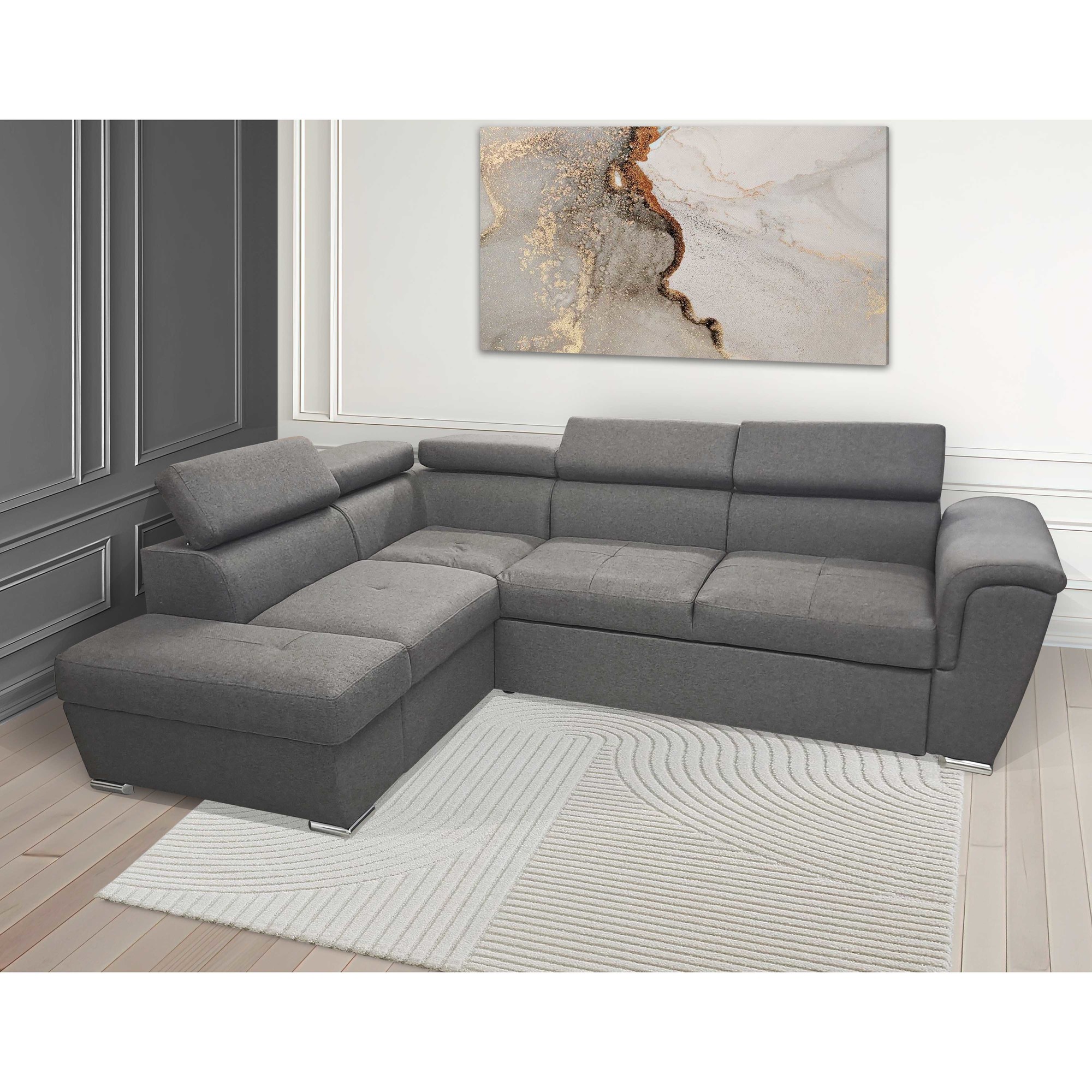SALOTTO MOD. LONDON STYLE CON PENISOLA SX IN TESSUTO GRIGIO