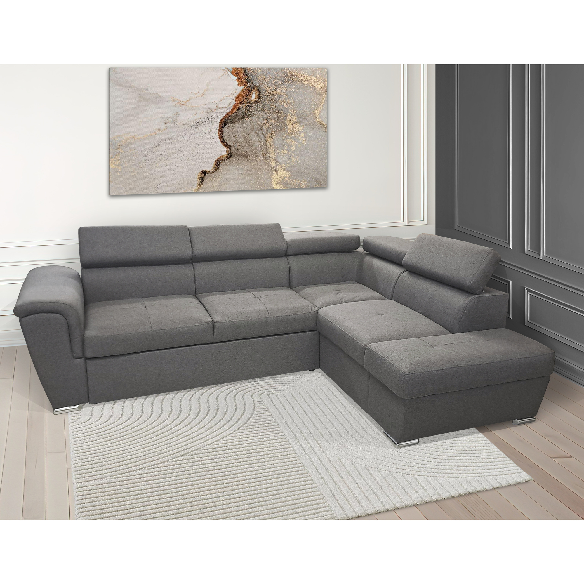 SALOTTO MOD. LONDON STYLE CON PENISOLA DX IN TESSUTO GRIGIO 