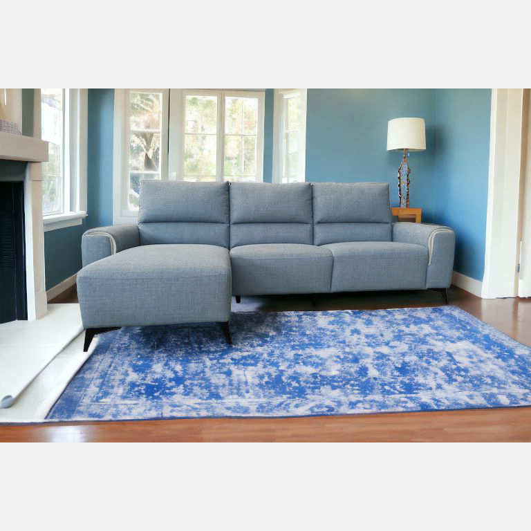 SALOTTO MOD. LILO RELAX ELETTRICO CON PENISOLA SX IN TESSUTO AZZURRO 