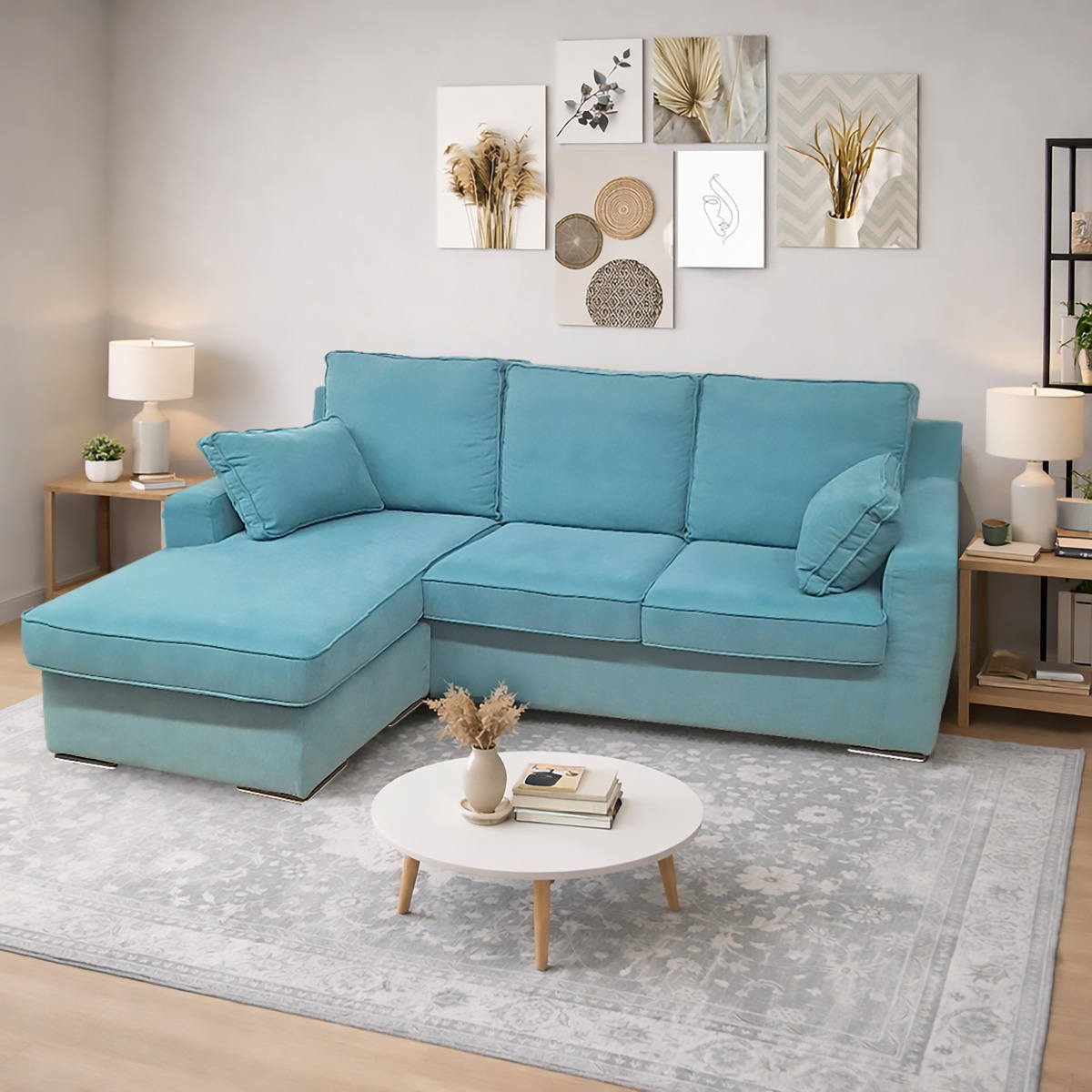 SALOTTO MOD. HELEN CON PENISOLA IN TESSUTO TURCHESE