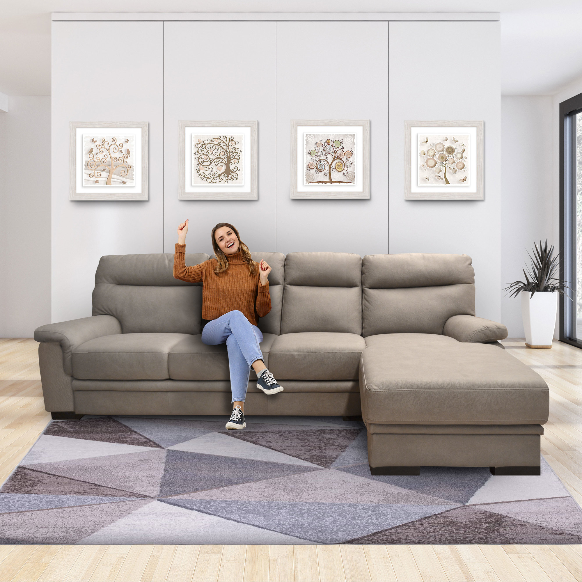 SALOTTO MOD. FLAVIA CON PENISOLA DX IN TESSUTO TAUPE