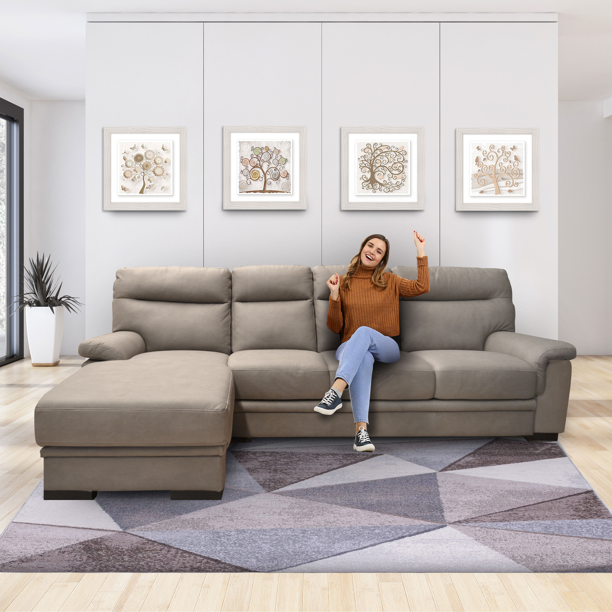 SALOTTO MOD. FLAVIA CON PENISOLA SX IN TESSUTO TAUPE