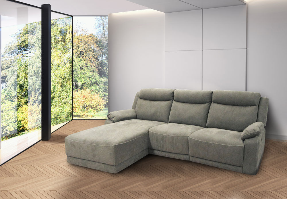 SALOTTO MOD. ISCHIA CON CHAISE LONGUE SX IN TESSUTO ELEPHANT E RELAX ELETTRICO