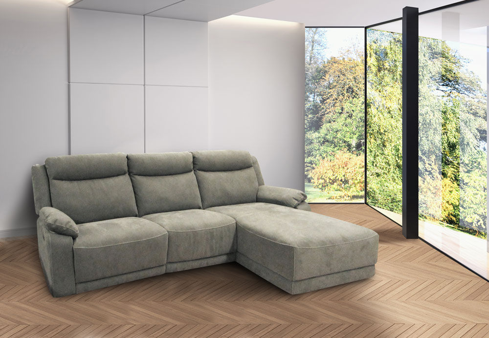 SALOTTO MOD. ISCHIA CON CHAISE LONGUE DX IN TESSUTO ELEPHANT E RELAX ELETTRICO