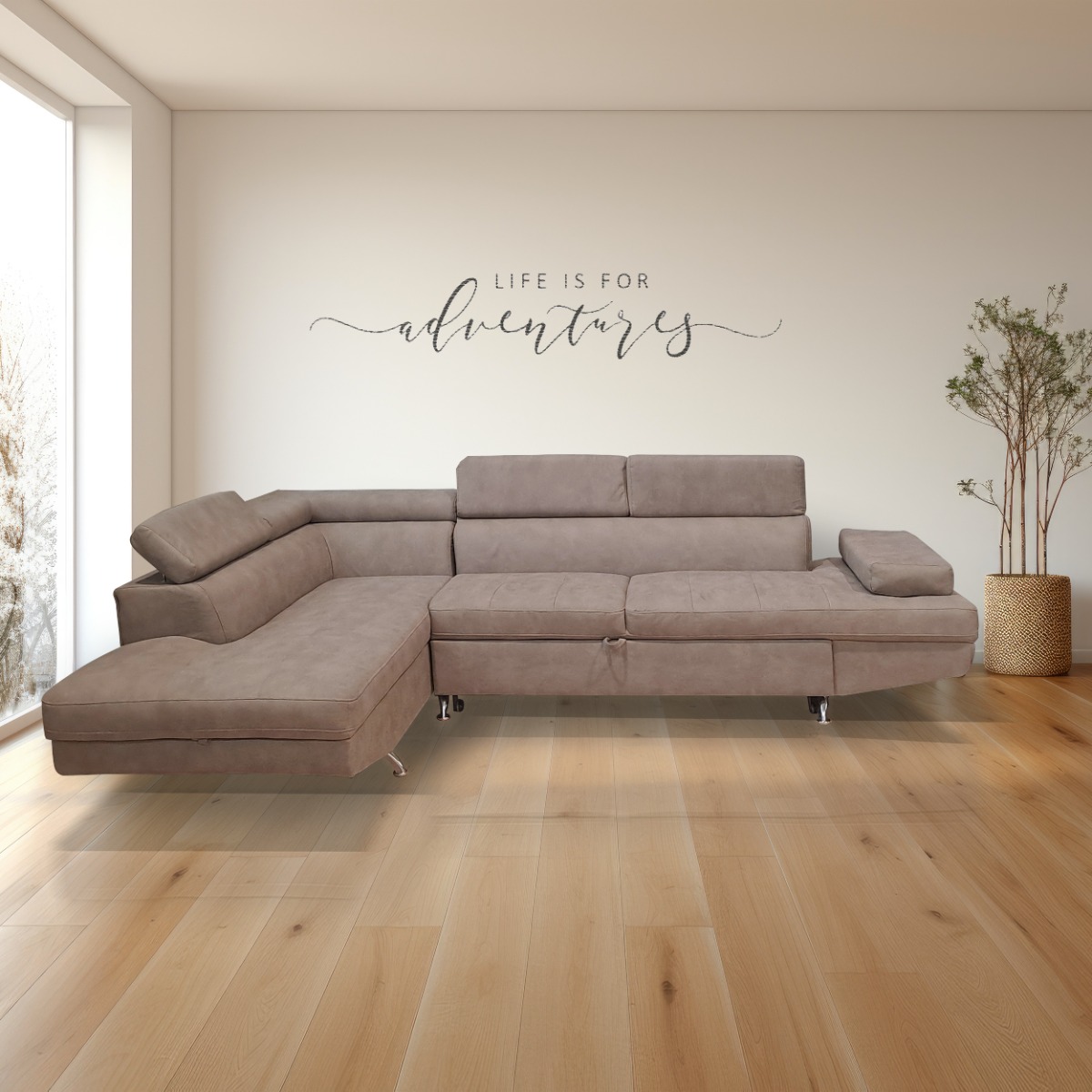 SALOTTO MOD. RIO CON PENISOLA SX IN TESSUTO TAUPE