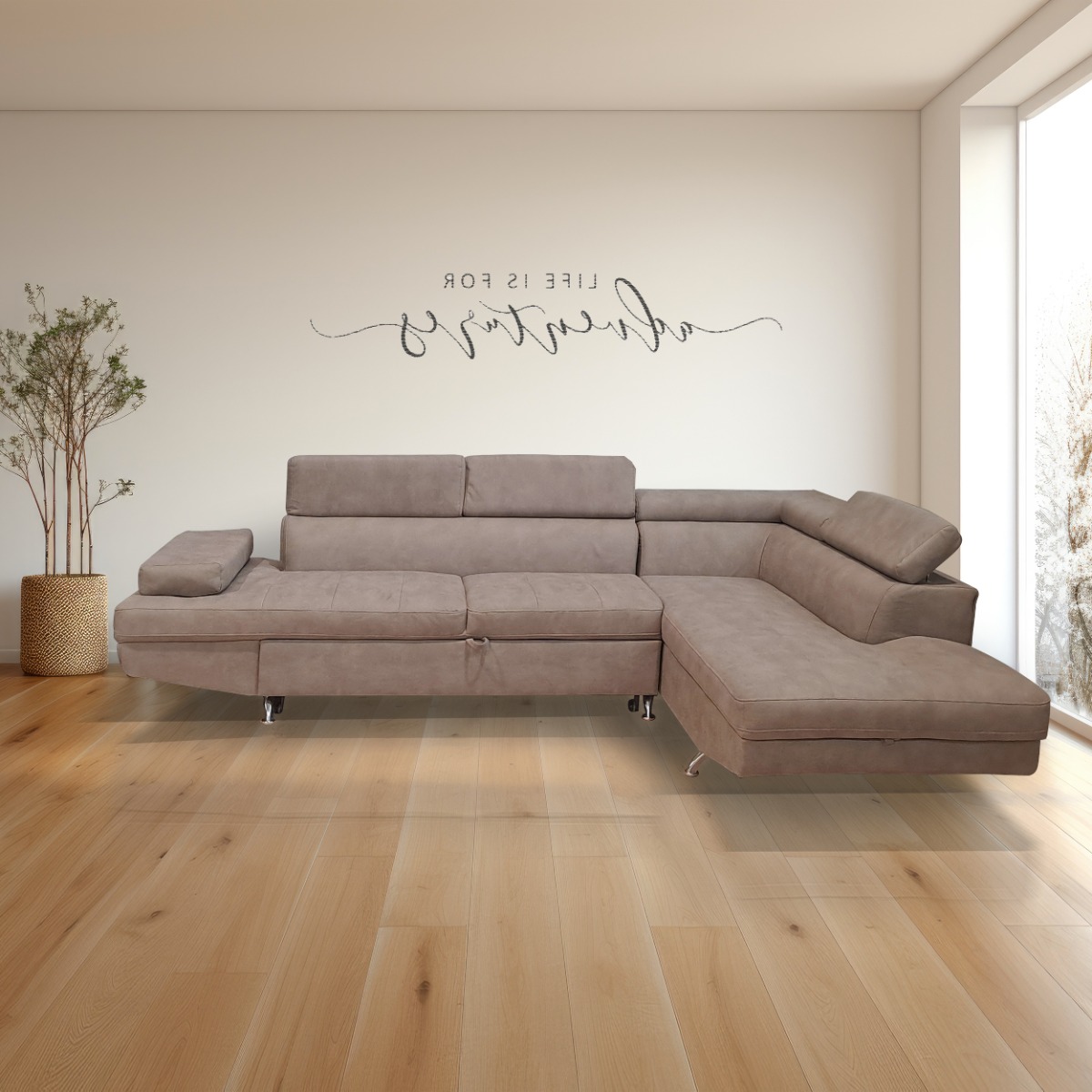 SALOTTO MOD. RIO CON PENISOLA DX IN TESSUTO TAUPE