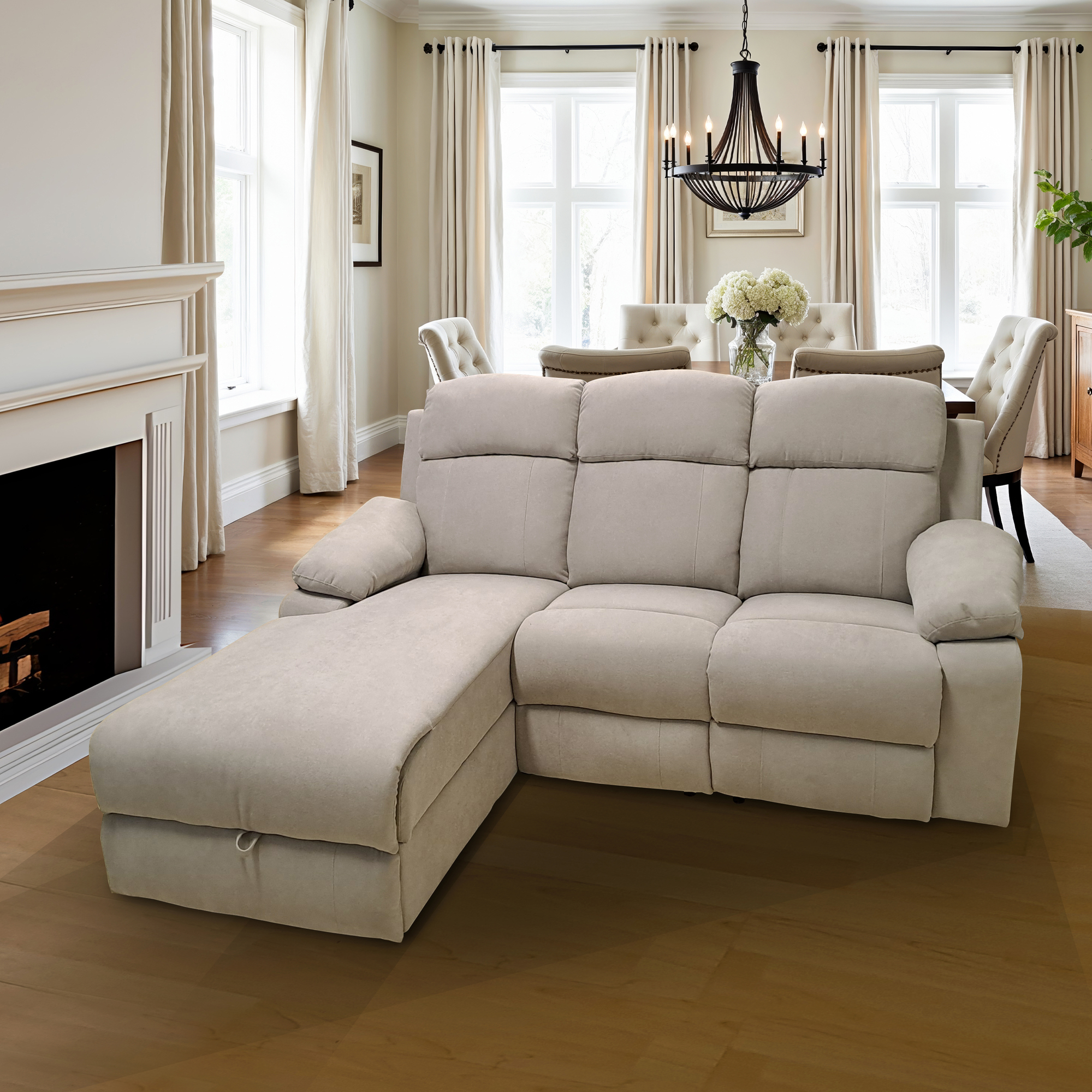 SALOTTO MOD. ULISSE CHAISE LONGUE SX CON RECLINER MANUALE TESSUTO TORTORA CHIARO