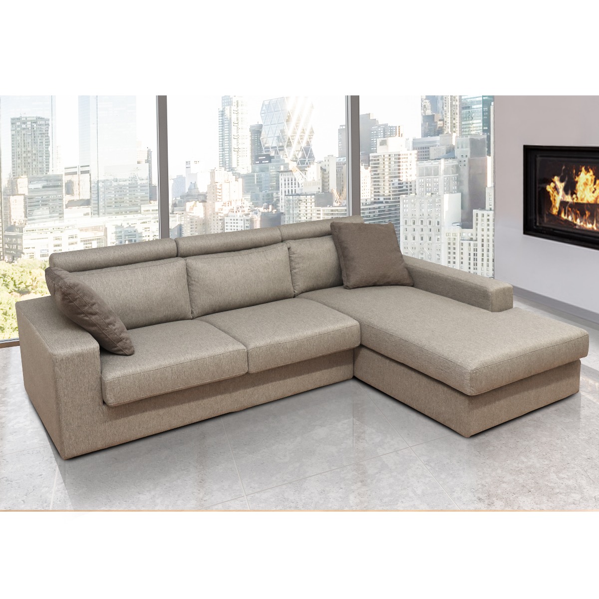 SALOTTO MOD. ROMA CON PENISOLA DX IN TESSUTO BEIGE
