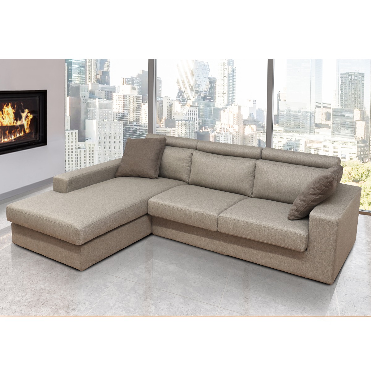 SALOTTO MOD. ROMA CON PENISOLA SX IN TESSUTO BEIGE
