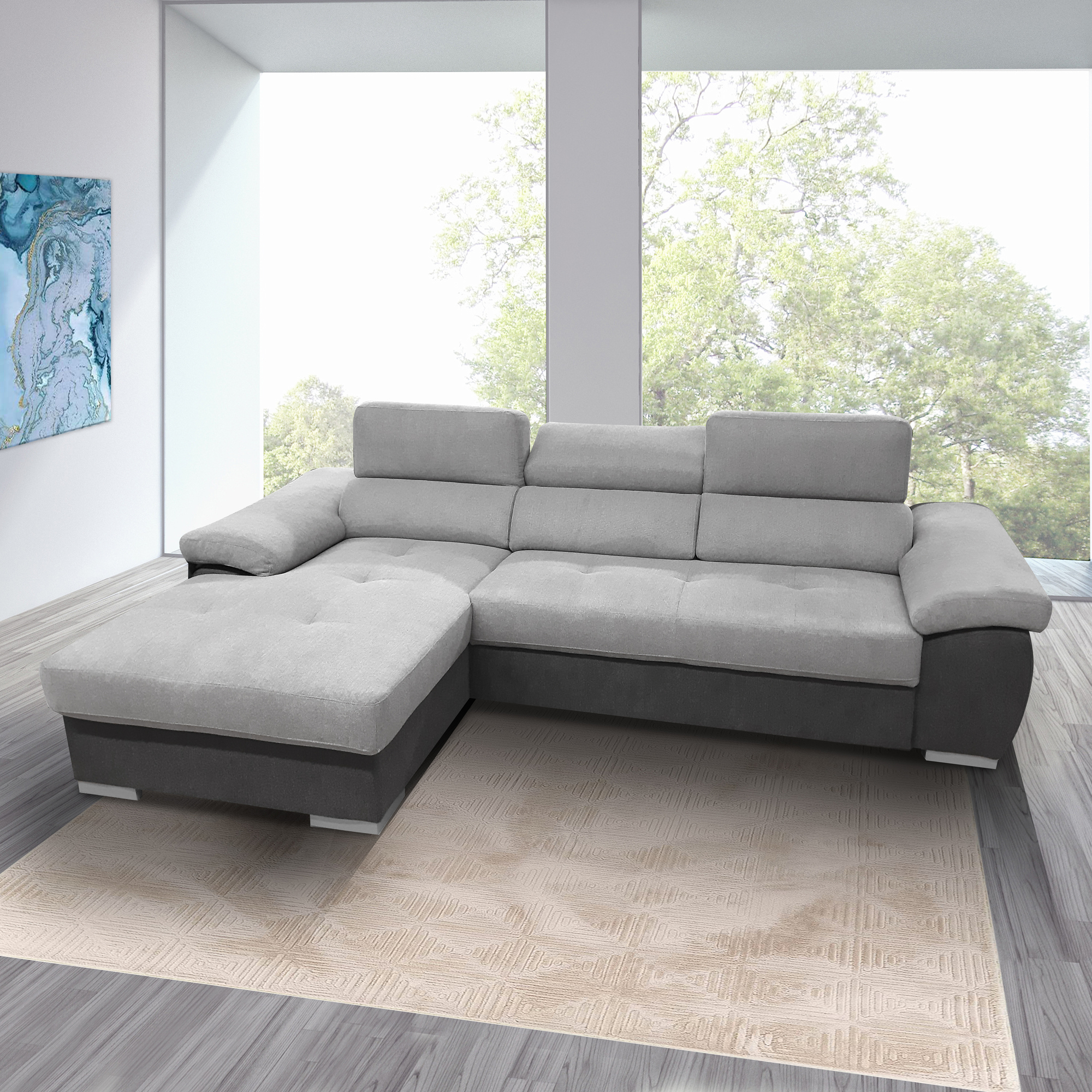 SALOTTO MOD. VERONICA CON PENISOLA SX IN TESSUTO GRIGIO BICOLORE