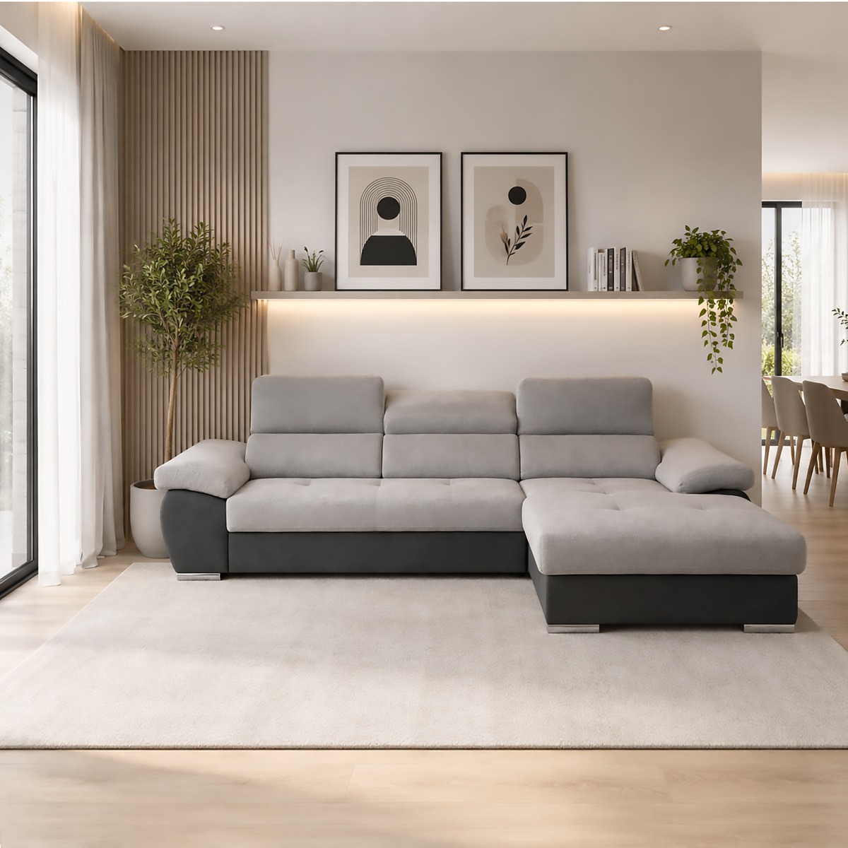SALOTTO MOD. VERONICA CON PENISOLA DX IN TESSUTO GRIGIO BICOLORE