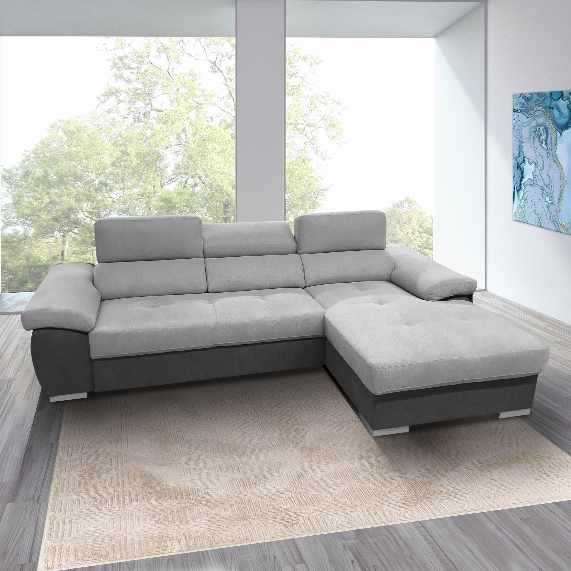 SALOTTO MOD. VERONICA CON PENISOLA DX IN TESSUTO GRIGIO BICOLORE