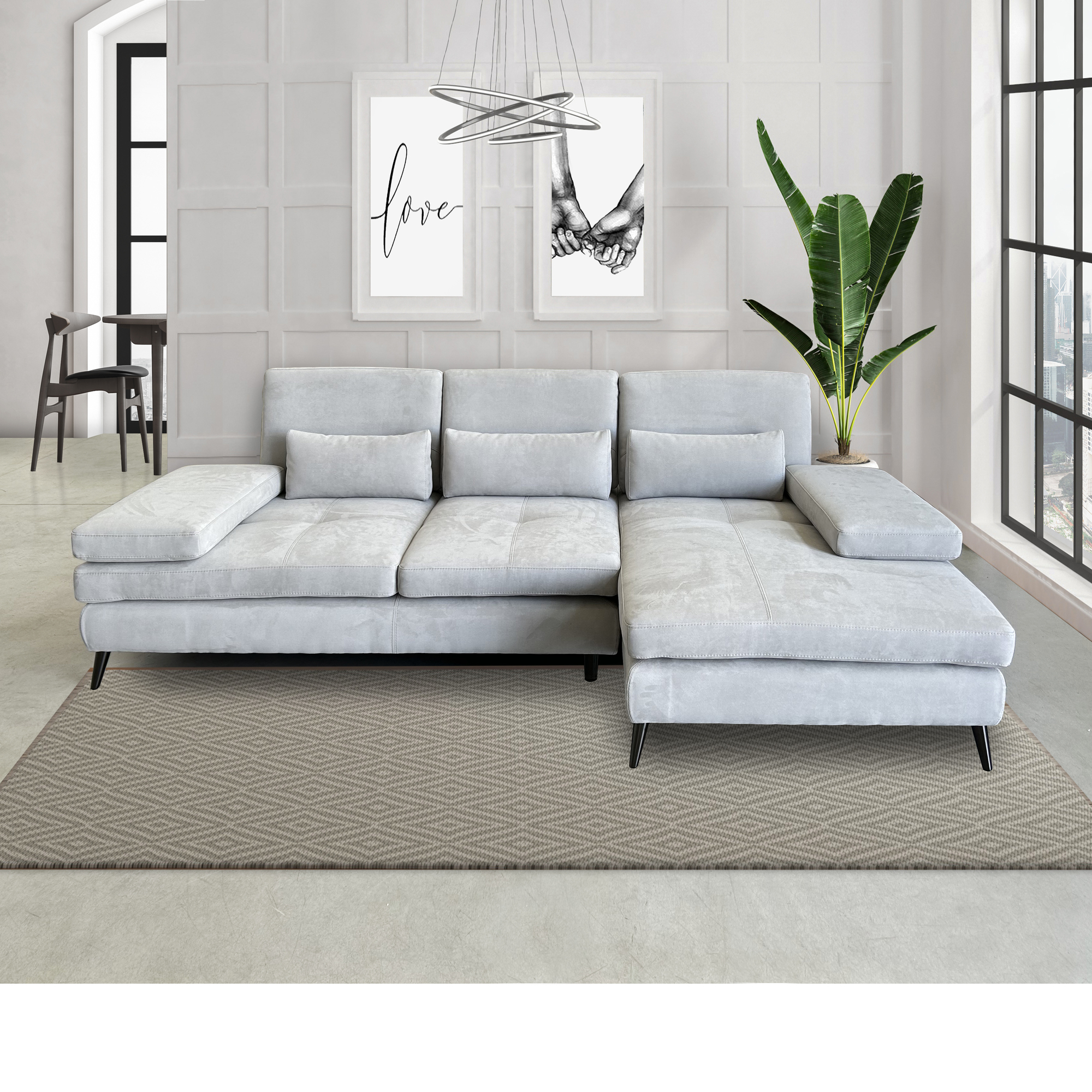 SALOTTO MOD. ELENA CON PENISOLA DX E SCHIENALI TRASLANTI IN TESSUTO GRIGIO 